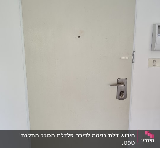 דלת מתכת עם ידית כסופה ומנעול